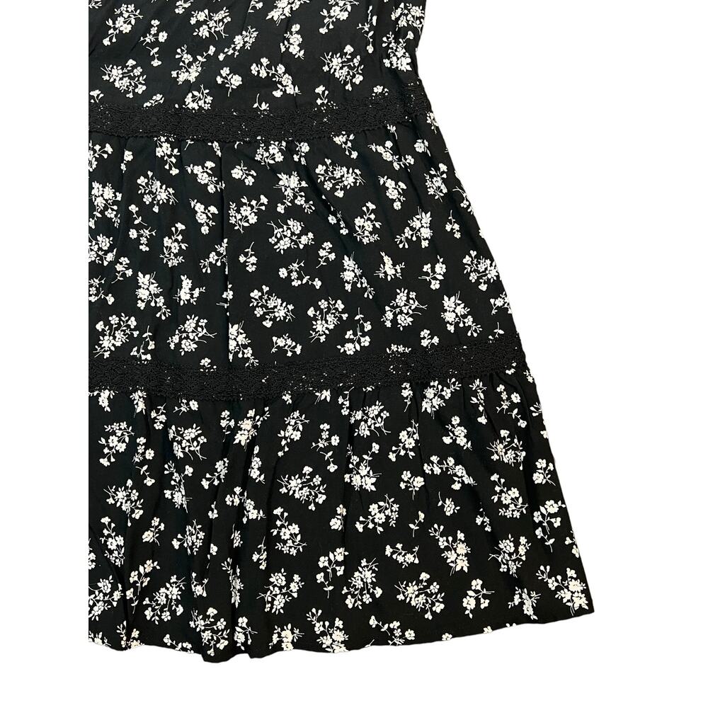 No Comment NWT Tiered Maxi Skirt Womens Large Black Floral Boho Skirt Cottage - Picture 2 of 7